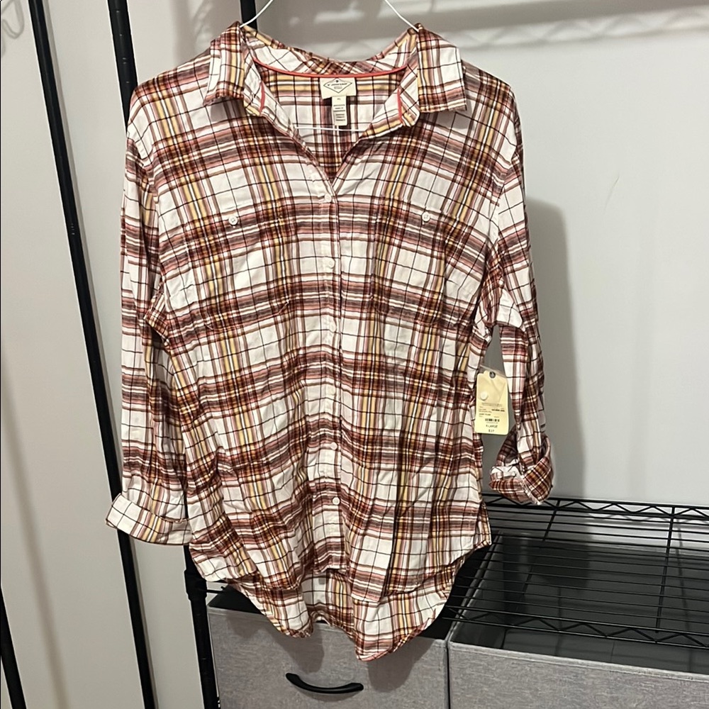 St. John's Bay Plaid Button-Up Shirt - Red and White
